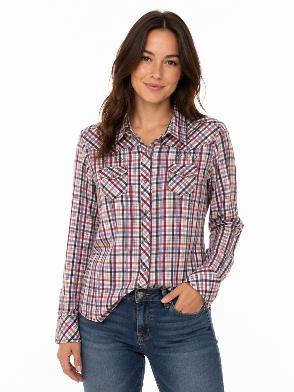 Ariat Long-Sleeve Plaid Metallic Western Shirt (Med)